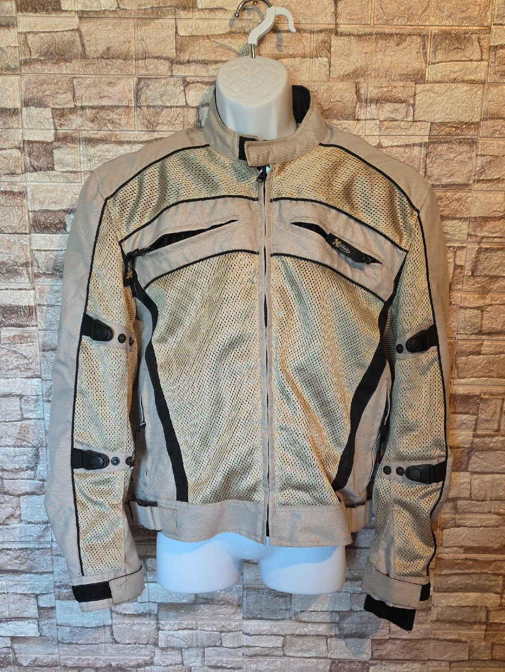 Xelement Men's Beige Mesh Motorcycle Jacket with Black Accents